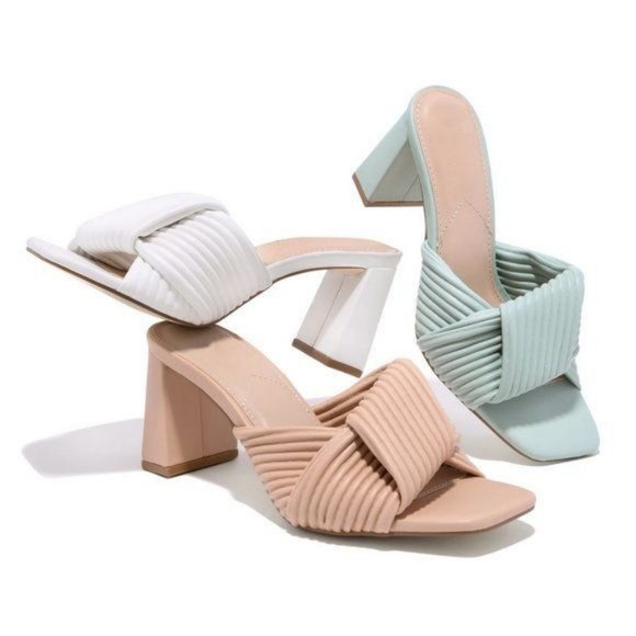 !! NEW !! Sustainable Square Toe Block Heel Mules in Blush - Picture 3 of 12